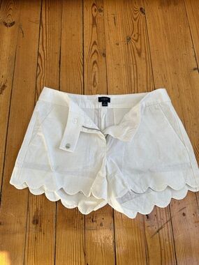J. Crew White Scallop-Hem High-Rise Linen-Blend Shorts 2